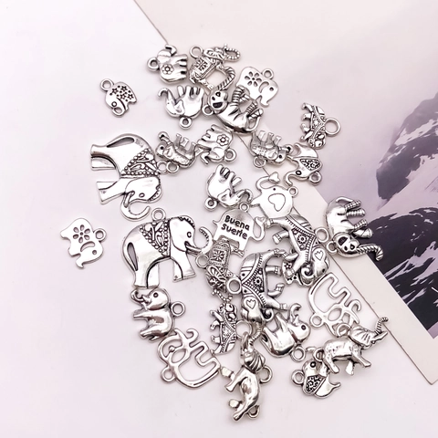 Vintage Antique Silver Zinc Alloy Elephant Charms For DIY Jewelry Making Animal Pendants For Necklace Bracelet Keychains