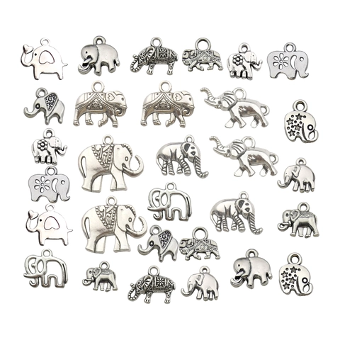 Vintage Antique Silver Zinc Alloy Elephant Charms For DIY Jewelry Making Animal Pendants For Necklace Bracelet Keychains