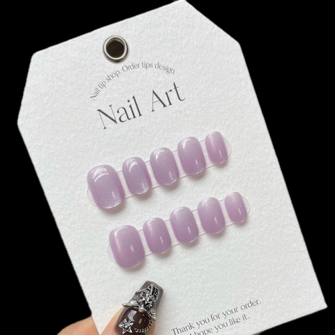 Handgefertigte Kunststoff Lila Katzenauge Kurze Künstliche Nägel Halbtransparent Schimmernd Glänzend Falsche Nägel Für Damen Maniküre