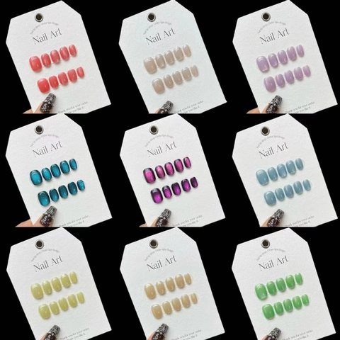 Unghie Finte Occhio di Gatto Fatte a Mano Corte Quadrate Tonde Laser Arcobaleno Magnetiche per Donna Decorazione Manicure