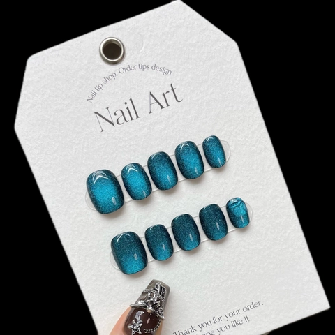 Faux Ongles Oeil de Chat Faits à la Main Courts Carrés Ronds Laser Arc-en-Ciel Magnétiques pour Femme Décoration Manucure