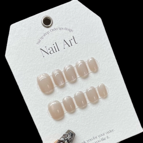 Handmade Champagne Cat Eye Press On Nails Short Square Round Shape Glitter Shimmer Reusable False Nails For Women Jewelry