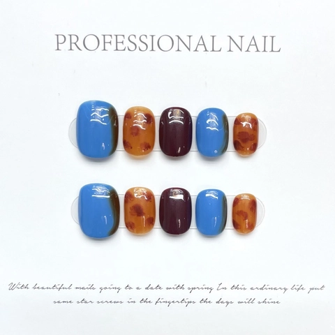 Uñas Postizas Japonesas Hechas a Mano Leopardo Ámbar Resina Moda Azul Klein Borgoña Color para Mujer Manicura Elegante