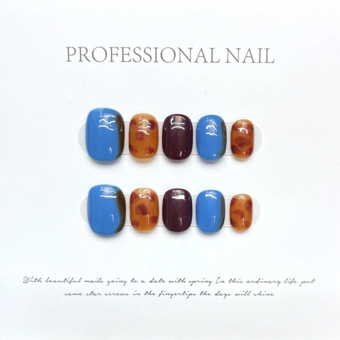 Uñas Postizas Japonesas Hechas a Mano Leopardo Ámbar Resina Moda Azul Klein Borgoña Color para Mujer Manicura Elegante
