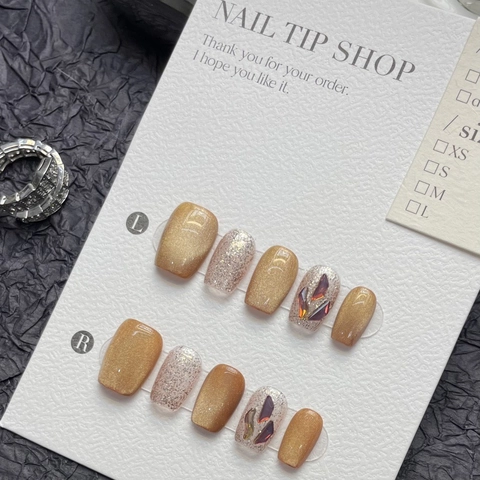Unghie Finte a Pressione Occhio di Gatto Fatte a Mano Oro Champagne Glitter Argento Lussuosi Strass Unghie Corte Set da Manicure