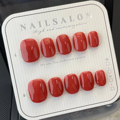 Unghie Finte Rosso Solido Lucido Fatte a Mano Rimovibili Copertura Completa Manicure per Donna Quotidiano Festa