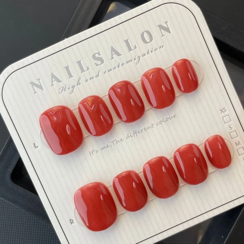 Unghie Finte Rosso Solido Lucido Fatte a Mano Rimovibili Copertura Completa Manicure per Donna Quotidiano Festa