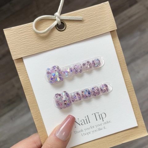 Unghie Finte per Piedi a Pressione Viola Fantasia Glitterate Fatte a Mano con Paillettes Scintillanti Estive per Donna