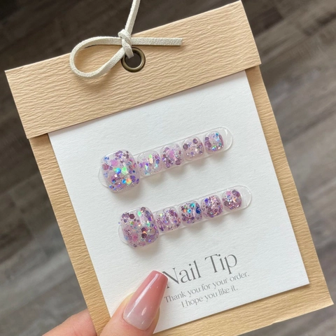 Unghie Finte per Piedi a Pressione Viola Fantasia Glitterate Fatte a Mano con Paillettes Scintillanti Estive per Donna