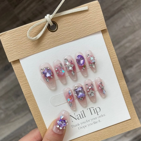 Handgefertigte Aufklebbare Nägel 3D Strass Künstliche Perle Luxus Künstliche Nägel Modische Farbverlauf Falsche Nägel Für Damen Nagelkunst