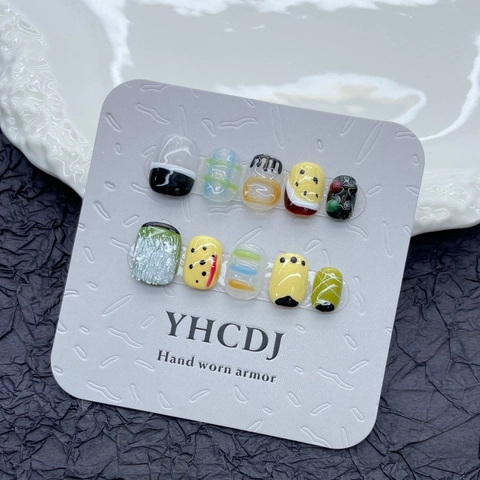 Handgefertigte Kurze Künstliche Nägel Zum Aufdrücken Süße Graffiti Handbemalt Schleife Design Harz Nägel Für Damen Schmuck
