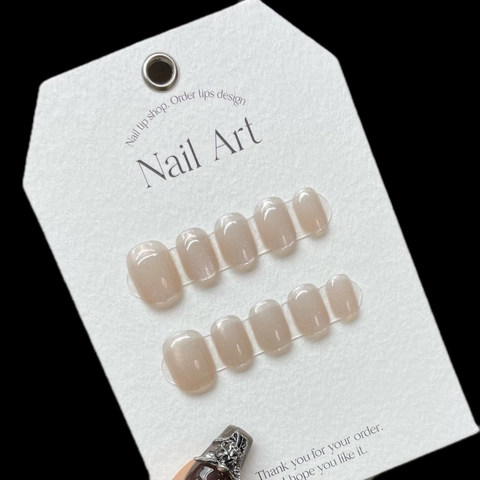 Handmade Champagne Cat Eye Press On Nails Short Square Round Shape Glitter Shimmer Reusable False Nails For Women Jewelry