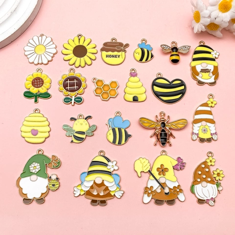 Enamel Zinc Alloy Bee Gnome Sunflower Pendants For DIY Jewelry Making Honey Jar Charms For Bracelet Necklace Earrings Accessories