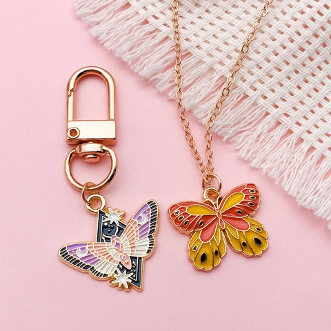 Pendentifs Papillon en Émail Mixte Alliage de Zinc Accessoires de Bijoux DIY Porte-Clés Pendentif de Collier Breloques Papillon Doux Coloré