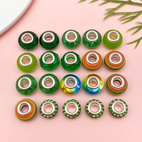 Cuentas de Resina Verde con Agujero Grande Accesorios de Joyería DIY Cuentas Facetadas a Rayas Degradadas para Pulseras