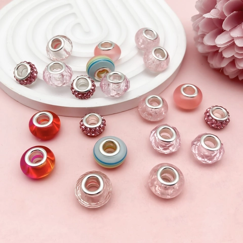Großes Loch Harzperlen Facettiert Gestreift Strass DIY Charms Für Armband Halskette Schmuckherstellung Damen Mädchen Rosa