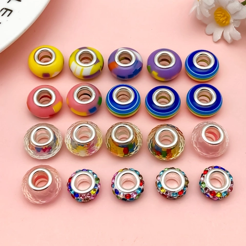 Bunte Harz Große Loch Perlen DIY Armband Halskette Schmuckherstellung Gestreifte Strass Facettierte Lose Perlen Zubehör Für Damen