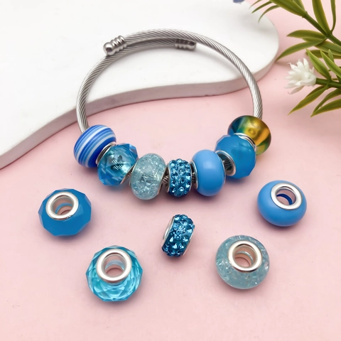 Seeblaue Harz Perlen Mit Großem Loch Für DIY Armband Schmuckherstellung Facettiert Gestreift Gestreckt Strass Lose Perlen