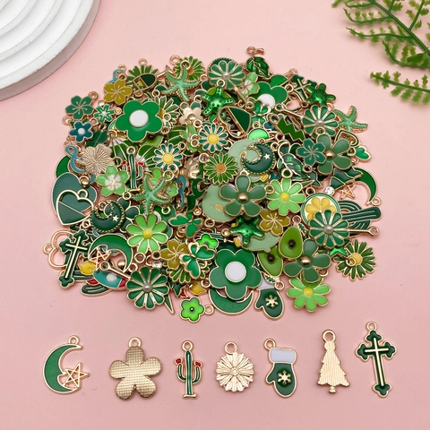 DIY Enamel Zinc Alloy Charms Pendants Set Colorful Cactus Clover Flower Heart Mixed Style For Jewelry Making Necklace Bracelet Accessory
