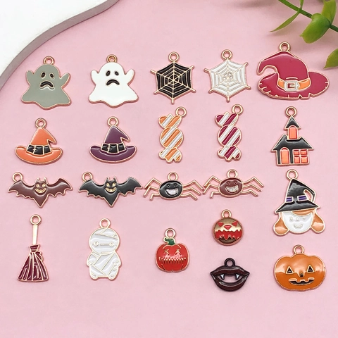 Halloween Cartoon Geest Vleermuis Pompoen Zinklegering Emaille Hangers Voor DIY Sieraden Maken Kettingen Oorbellen