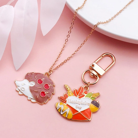 Thanksgiving Autumn Enamel Charms Zinc Alloy Pendants Turkey Maple Leaf Pumpkin Hedgehog For DIY Jewelry Making Accessories