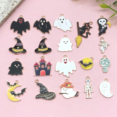 Halloween Enamel Drip Zinc Alloy Charms For Jewelry Making Ghost Witch Hat Castle DIY Pendant Accessories For Earrings Necklace