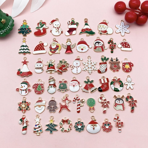 Weihnachten Legierung Emaille Charms Set Weihnachtsmann Schneemann Rentier Baum Glocke Zuckerstange DIY Anhänger Schmuckherstellung