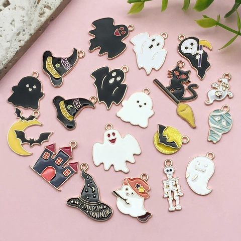 Halloween Enamel Drip Zinc Alloy Charms For Jewelry Making Ghost Witch Hat Castle DIY Pendant Accessories For Earrings Necklace