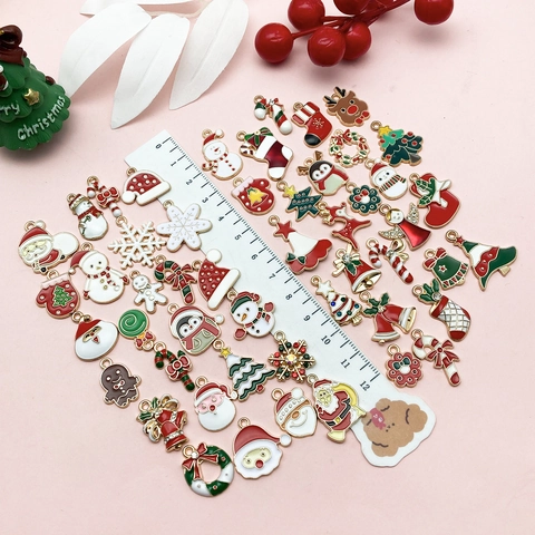 Weihnachten Legierung Emaille Charms Set Weihnachtsmann Schneemann Rentier Baum Glocke Zuckerstange DIY Anhänger Schmuckherstellung