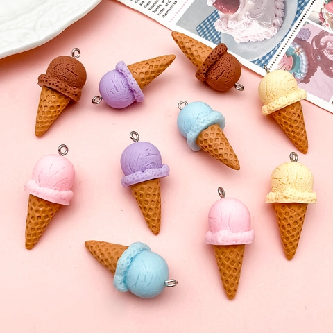 Simulation Ice Cream Cone Resin Pendants Colorful Food DIY Jewelry Making Charms For Keychain Phone Decor Accessories