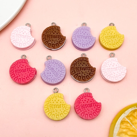 Simulation Resin Biscuit Cookie Charms Cute Bitten Sandwich Cookie Pendants For DIY Jewelry Making Keychain Accessories
