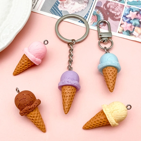 Simulation Ice Cream Cone Resin Pendants Colorful Food DIY Jewelry Making Charms For Keychain Phone Decor Accessories