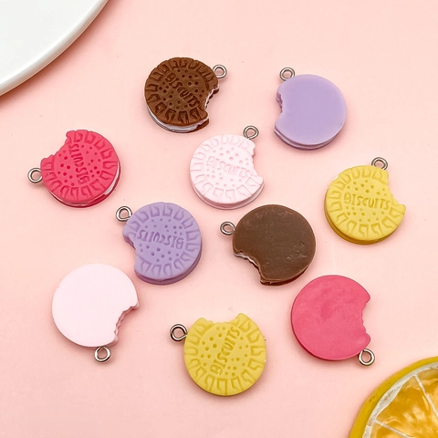 Simulation Resin Biscuit Cookie Charms Cute Bitten Sandwich Cookie Pendants For DIY Jewelry Making Keychain Accessories