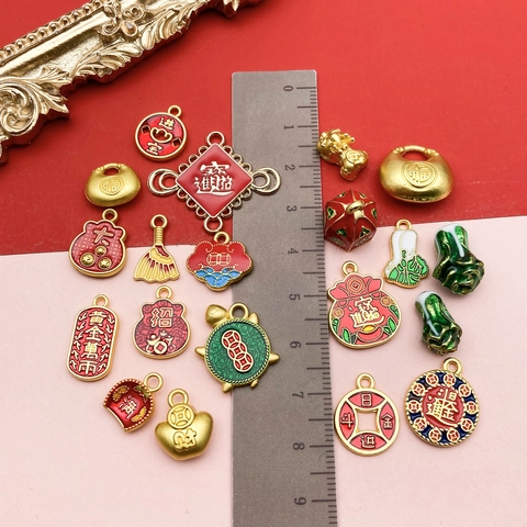 Chinese Style Zinc Alloy Enamel Charms For Jewelry Making Lucky Bag Pixiu Sycee Pendants For Necklace Bracelet DIY Accessories