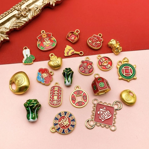 Chinese Style Zinc Alloy Enamel Charms For Jewelry Making Lucky Bag Pixiu Sycee Pendants For Necklace Bracelet DIY Accessories