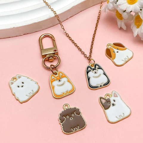 Cartoon Dog Enamel Alloy Charms For DIY Jewelry Making Cute Puppy Animal Pendants For Keychains Necklace Crafts Accessories Set