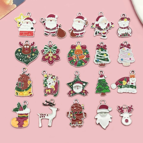 Christmas Santa Claus Snowman Reindeer Enamel Alloy Pendants Charms For DIY Bracelet Necklace Jewelry Making Accessory