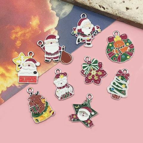 Christmas Santa Claus Snowman Reindeer Enamel Alloy Pendants Charms For DIY Bracelet Necklace Jewelry Making Accessory