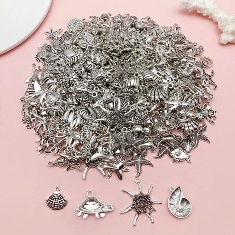 Marine Life Mixed Animal Charms For DIY Jewelry Making Alloy Resin Enamel Pendants Starfish Shell Turtle Nautical Accessories
