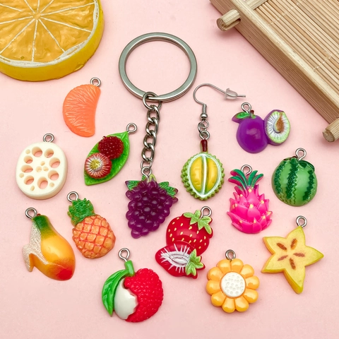Pendentifs de Fruits en Résine DIY Banane Fraise Pastèque Breloques de Fruits 3D Pour Fabrication de Bijoux Accessoires Téléphone