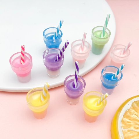 Creative Resin Milkshake Cup Pendants Cute Mini Drink Straw Bottle Charms For DIY Crafts Bag Keyring Jewelry Accessories
