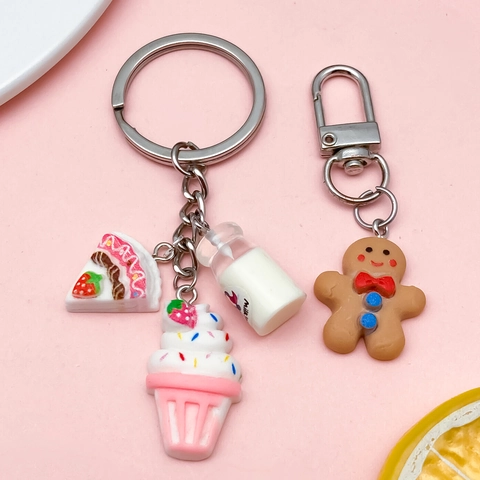 Simulation Food Resin Pendants Milk Bottle Gingerbread Man Cake Donut Charms For DIY Jewelry Making Keychain Phone Accessories