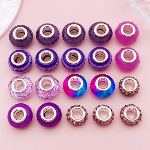 Cuentas de Agujero Grande de Resina Púrpura Charms Europeos Facetados Rayados Patrón de Mármol Para Creación de Joyería DIY Pulseras