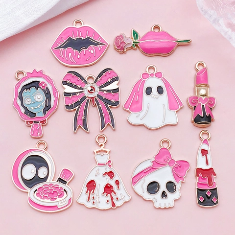 Halloween Legierung Emaille Anhänger Gespenst Totenkopf Schleife Geisterbraut Tropföl Charms Für DIY Ohrring Halskette Schmuckherstellung Gothik Stil