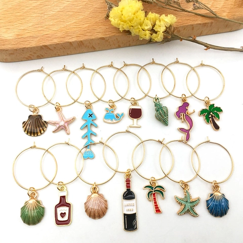 DIY Legering Emaille Wijnglas Charms Set Oceaan Reisthema Hangers Met IJzeren Ringen Voor Feest Banket Sieraden Maken Materiaal Kit