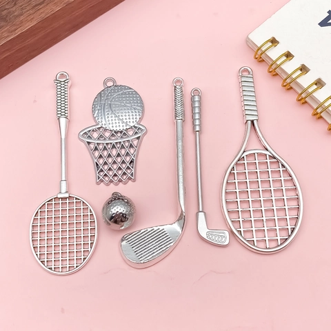 Creative Zinc Alloy Sports Theme Pendants For DIY Jewelry Making Badminton Tennis Golf Basketball Charms For Keychains Necklaces