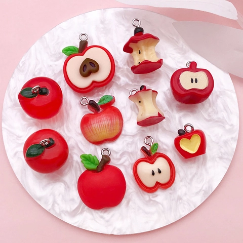 Resin Fruit Apple Charms Pendants For Jewelry Making Keychain Phone Case DIY Craft Cute Red Apple Fruit Accessories