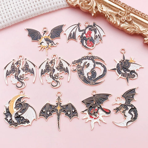 Gothic Enamel Dragon Charms Moon Sun Star Pattern Zinc Alloy Pendants For DIY Jewelry Making Necklace Accessory
