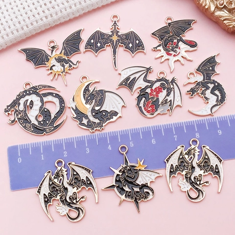 Gothic Enamel Dragon Charms Moon Sun Star Pattern Zinc Alloy Pendants For DIY Jewelry Making Necklace Accessory