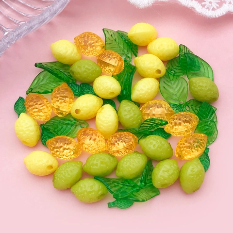 3D Simulation Fruit Lemon Green Leaf Acrylic Resin Beads For DIY Jewelry Making Bracelet Phone Chain Pendant Accessories